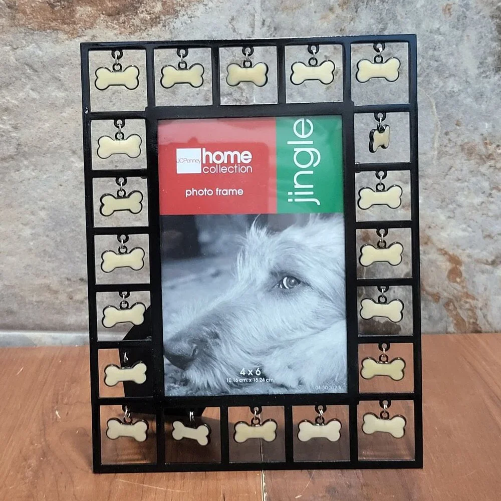 Home Collection Photo Frame Jingle Dog Bone Charms 4 x 6 Metal Picture Frame
